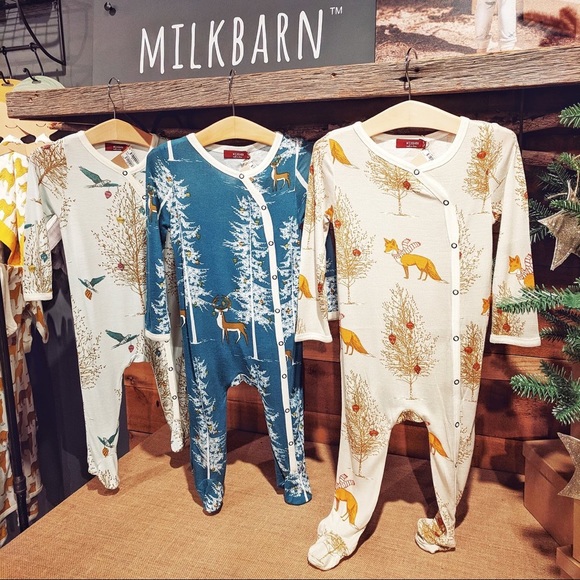 NWT Milkbarn Kids Christmas PJ's Footed Fox - Picture 2 of 6